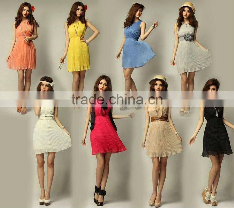 Wholesale Casual Chiffon Pleated Women Dresses