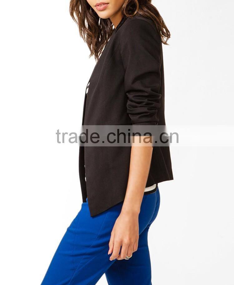 Collarless Faux Leather Blazer