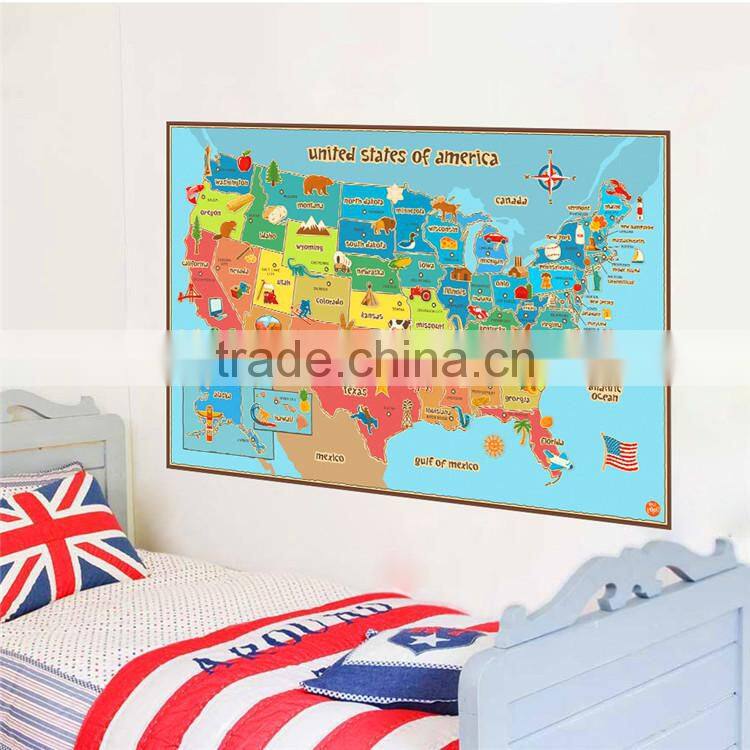 removable wall sticker USA America states colorful animal map wall decor animals fruits paint craft paper living room bedroom st