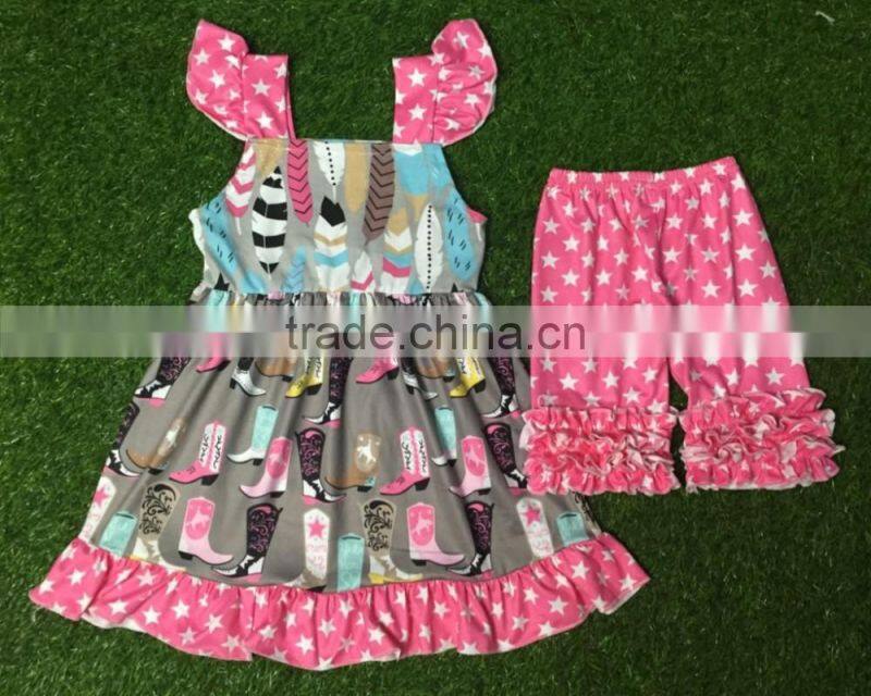 2016 new style Halloween black and orange pumpkin tunic and triple ruffle pant clothing sets bulk wholesale kids fall clothing