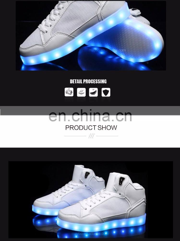 Latest design Hot sale high shoes for men PU+mesh light shoes Street dance luminous high top LED shoes sneakers for boys