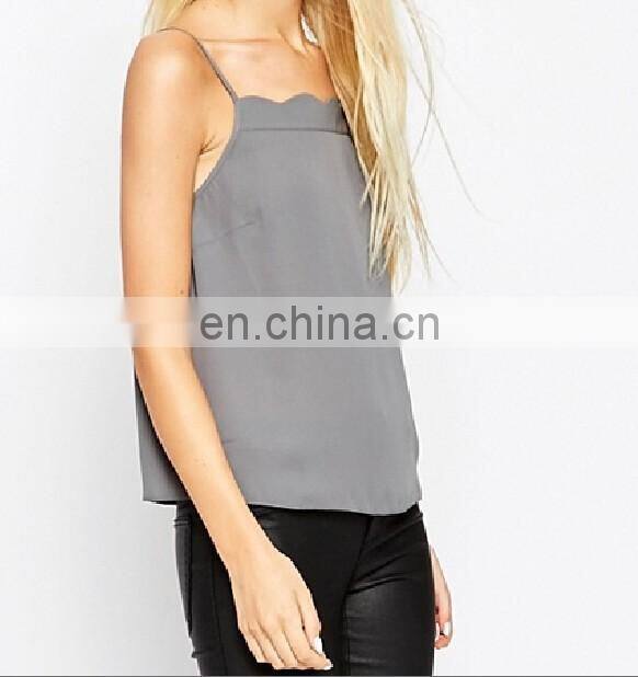 Designer style Scallop neckline grey tank top for lady