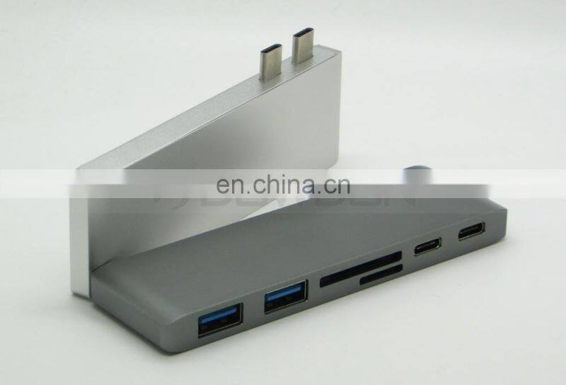 6 in1 Multiport USB Type C Hub with 2 USB 3.0 Port Dual Type-C Charging Port, SD/Micro USB SD Card Reader for Macbook