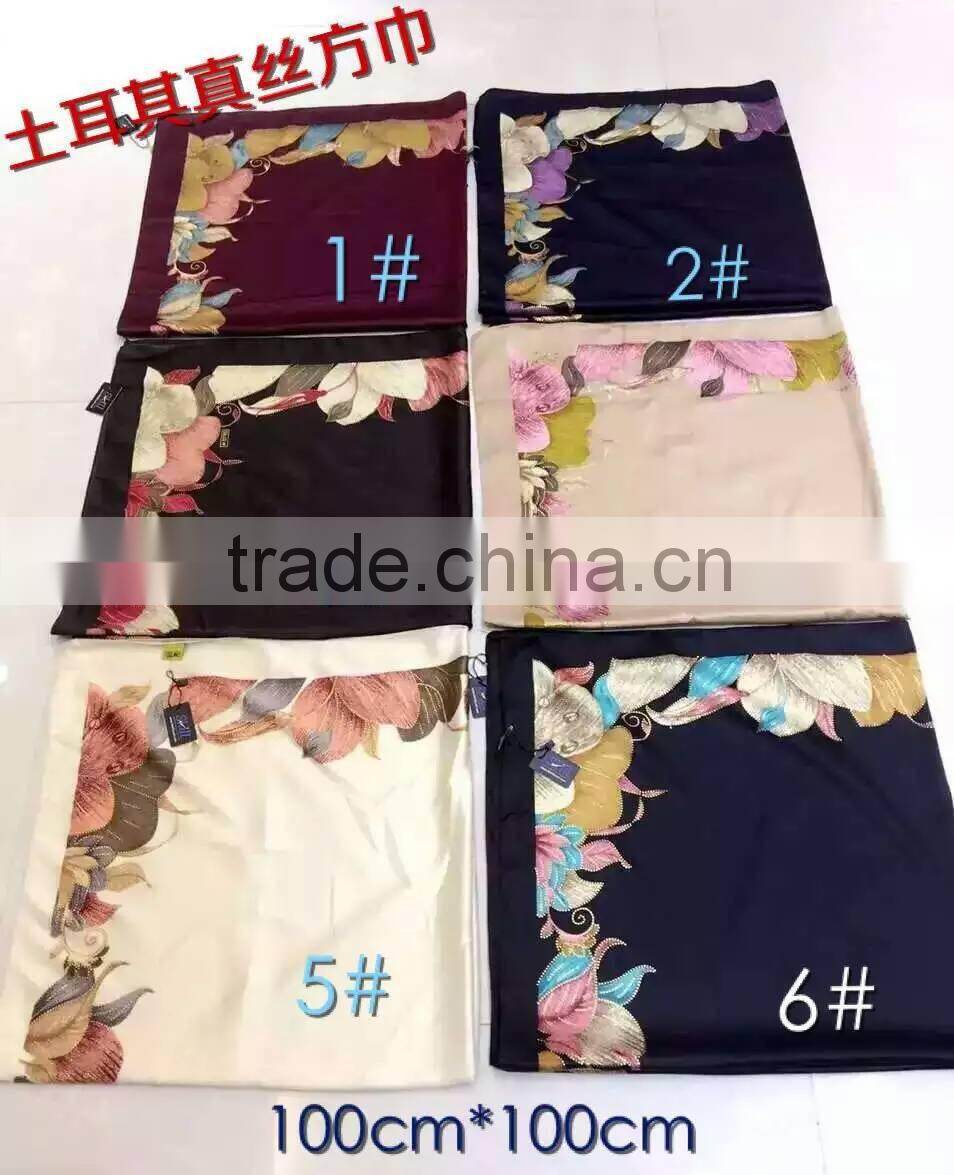 Popular 2016 Turkey silk 100*100cm muslim square scarf (beautiful,not slide )