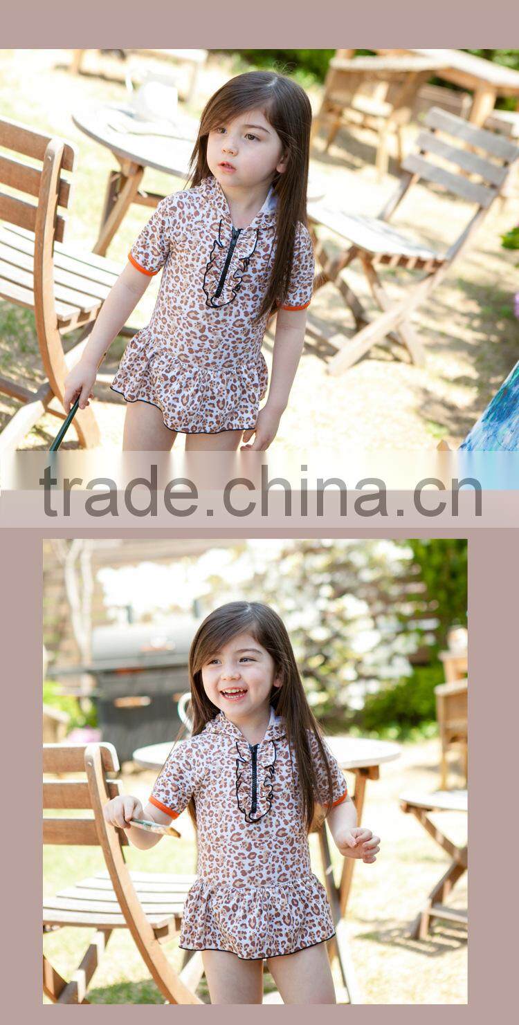high quality leopard 1pc kids swim jumpsuits with hood