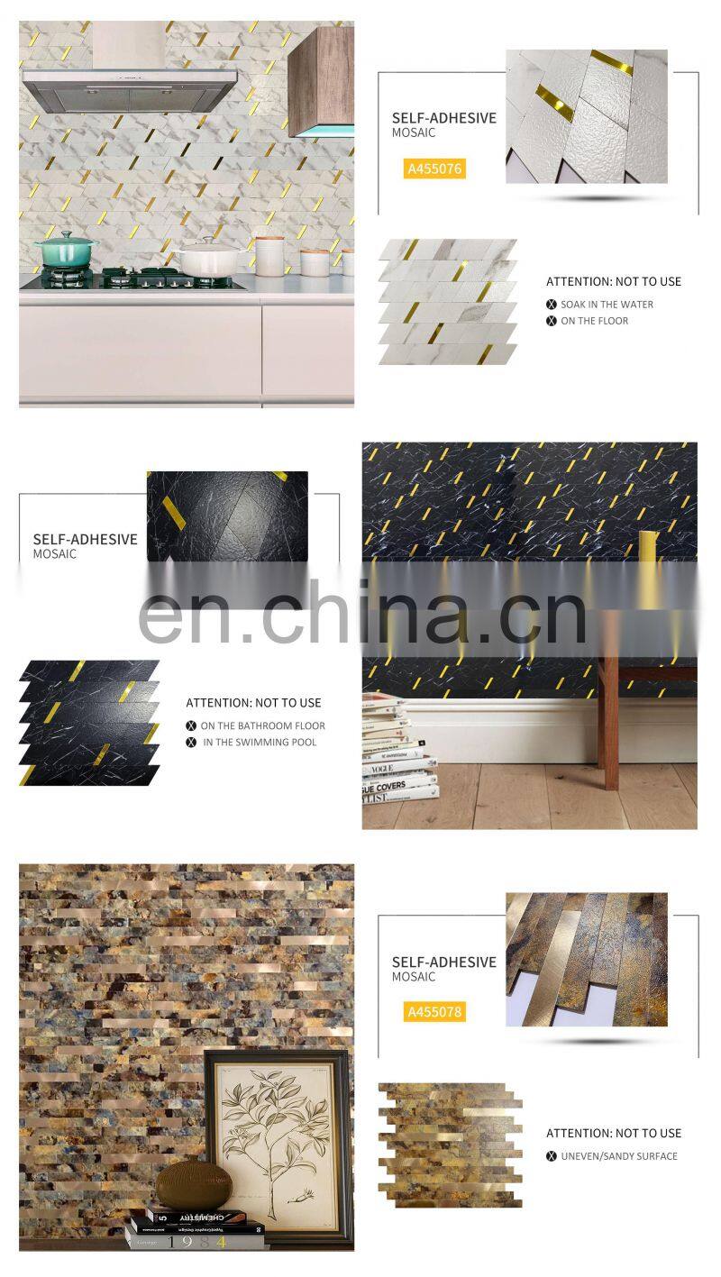 Non-Toxic,tasteless Sticker Adhesive Paper Ceiling tilesBlack and Golden Mosaic Wall 3M adhesive laminate pvc tile