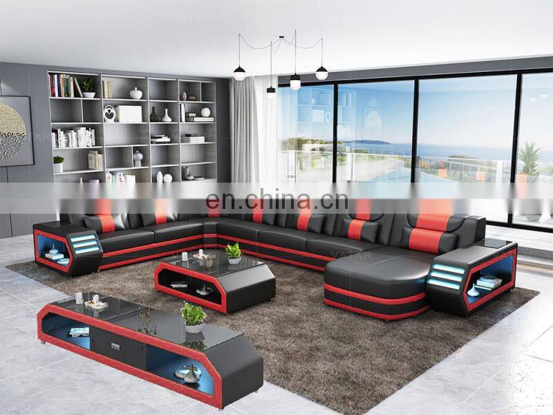 modern white leather sectional sofa set furniture coffee table tv stand sofa living room furniture with led light
