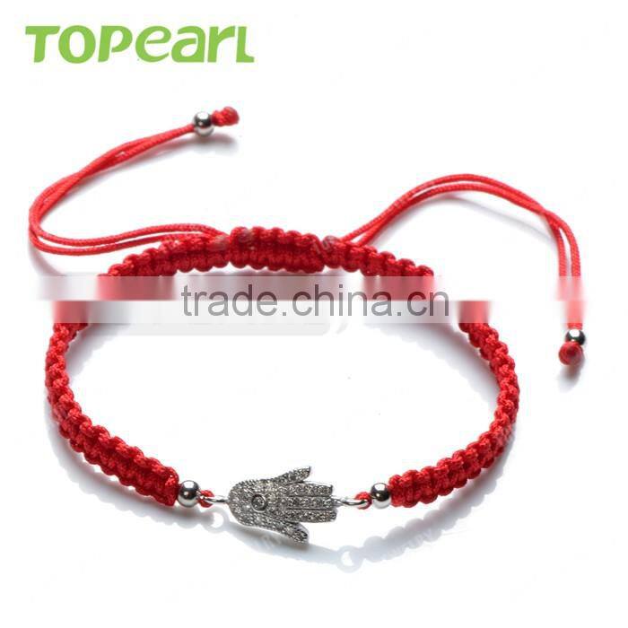 Topearl Jewelry Cubic Zirconia Women Jewelry Silver Hamas Hand-shaped Charm Hand-knitted Bracelet Wholesale 9SB18