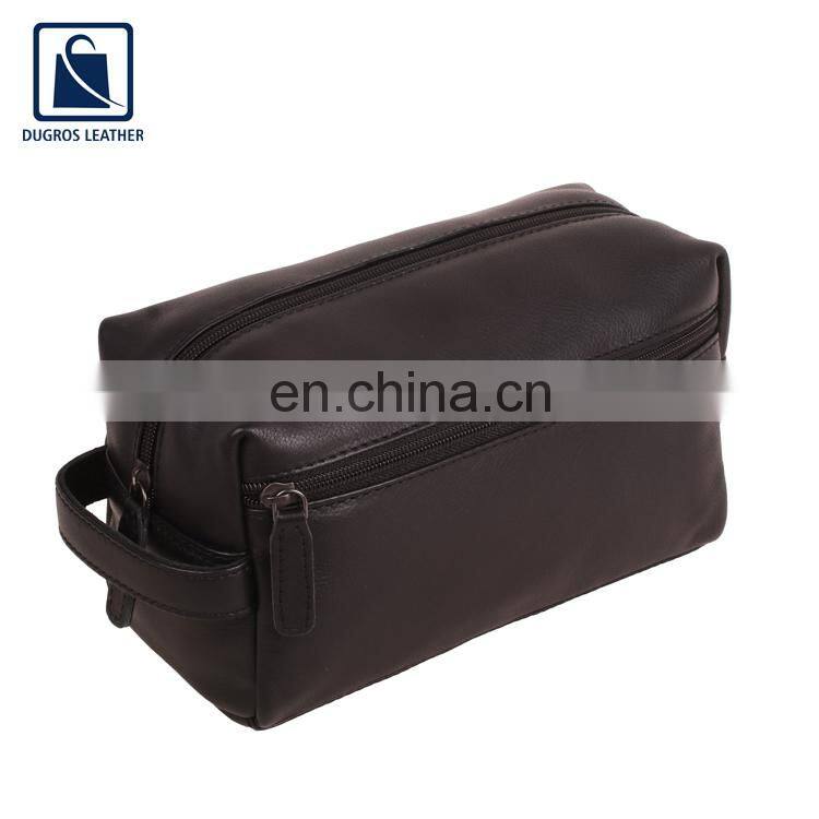 Matching Stitching Anthracite Fitting Zipper Closure Type Unisex Genuine Leather Toiletry Bag