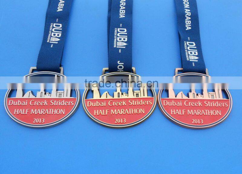 Custom Metal Plated Gold & Silver Tone Zinc Alloy Sport Ribbon Medallion for Souvenir