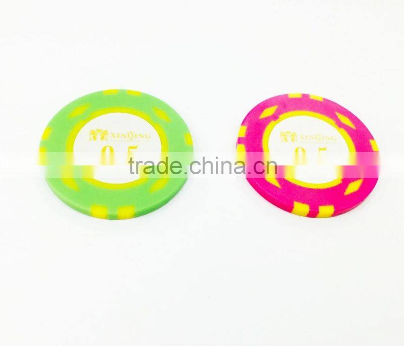 high quality plastic custom fluorescent poker chips with customized sticker