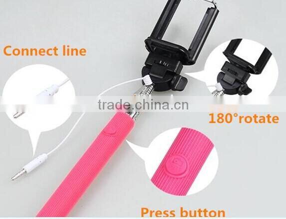 best selling selfie stick wired extendable monopod, wire cable self timer monopod phone holder with mirror