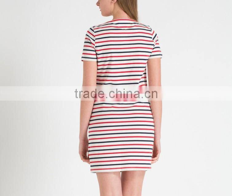 Latest fashion round neck colorful designed stripes/color pencil skirt