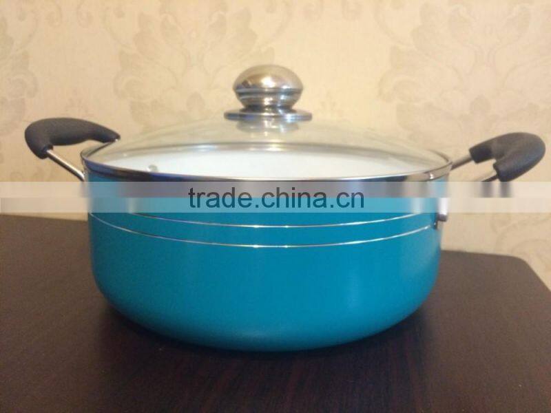 2016 Popular Aluminum white ceramic blue soup pot noodle pot casserole cookware stock pot