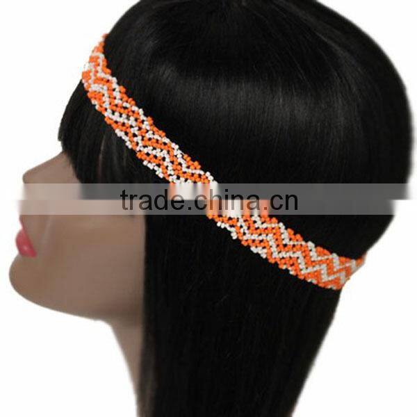 BRAIDED FASHION SEED BEADED STRETCH HEADBAND FASHION HAIR JEWELRY
