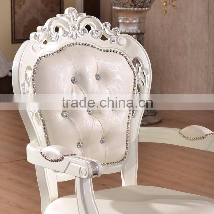 Rubber wood white leather armchair high back dining chair