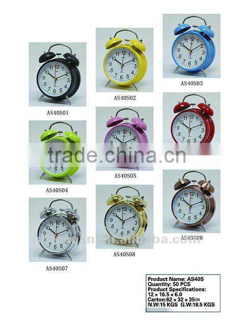 4.5" twin bell alarm clock, quartz analog table alarm clock, belling desk clock,