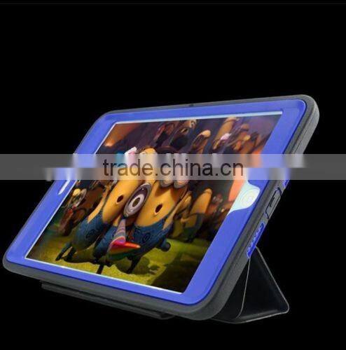 For iPad air 2 military defender shockproof PU flip case with removable kickstand