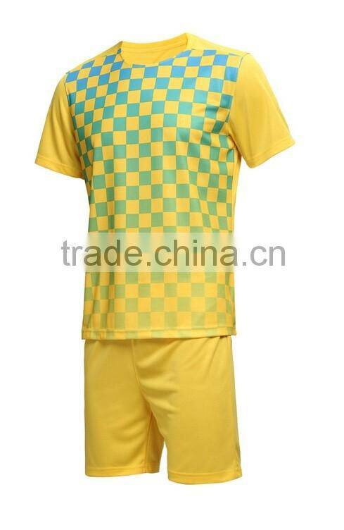2016 100% polyester polyester yellow grid soccer uniforms