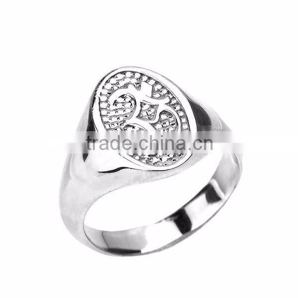 Men 14k White Gold Plated High Polish Silver Om Ring