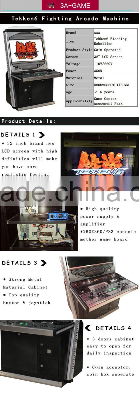 high quality 32" LCD screen arcade game cabinet tekken 6
