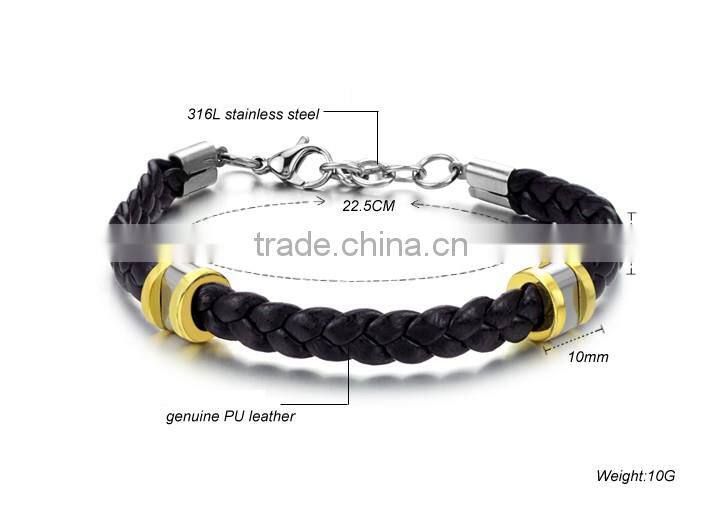 NSSL136 Originality lobster clasp stainless steel leather bracelet