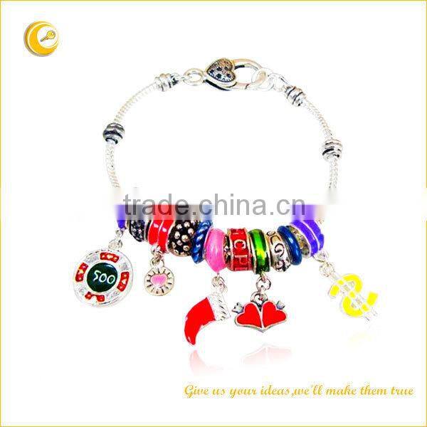 Stainless steel charms jeweled bracelet