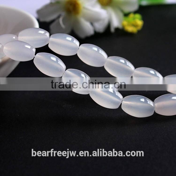 Natural 8*12mm White Agate Smooth Rice Faceted Beads Strand Semi-Precious Gemstone