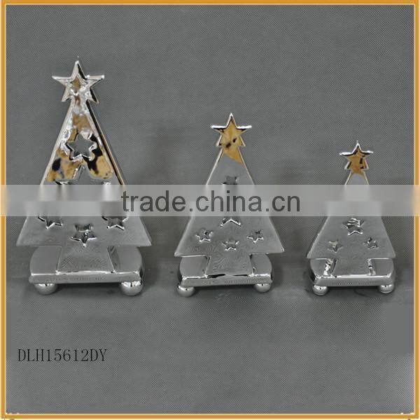 silver ceramic christmas tree shape candle holder