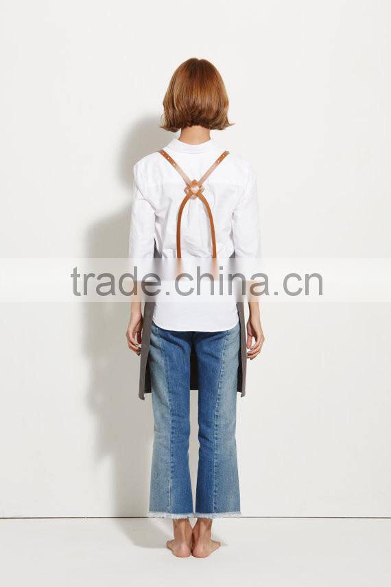Vintage Canvas Barista Apron, Ivory Canvas with Dark Brown Leather Strap Apron
