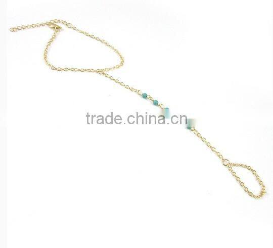 New charm Hot Selling Fashion Turquoise Gold Chain ring Cuff Bracelet