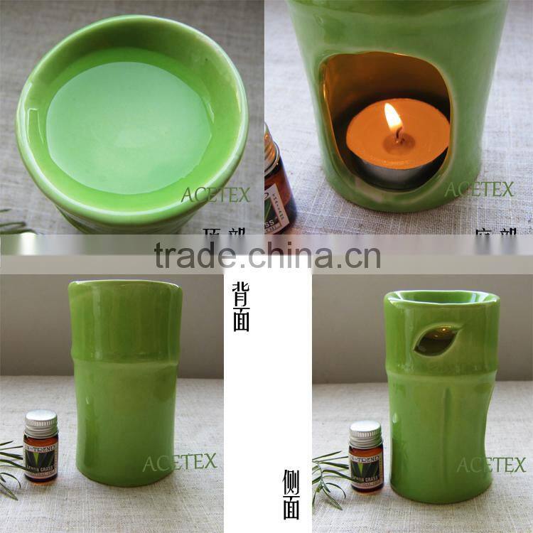 Unique design Green color bamboo shape ceramic Fragrance Oil Burner set