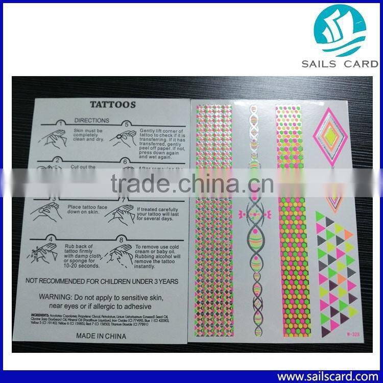 Custom Design skin safe temporary tattoo sticker fluorescent tattoo sticker
