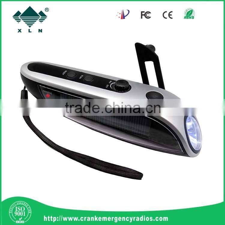 solar power rechargeable led flashlight with fm radio