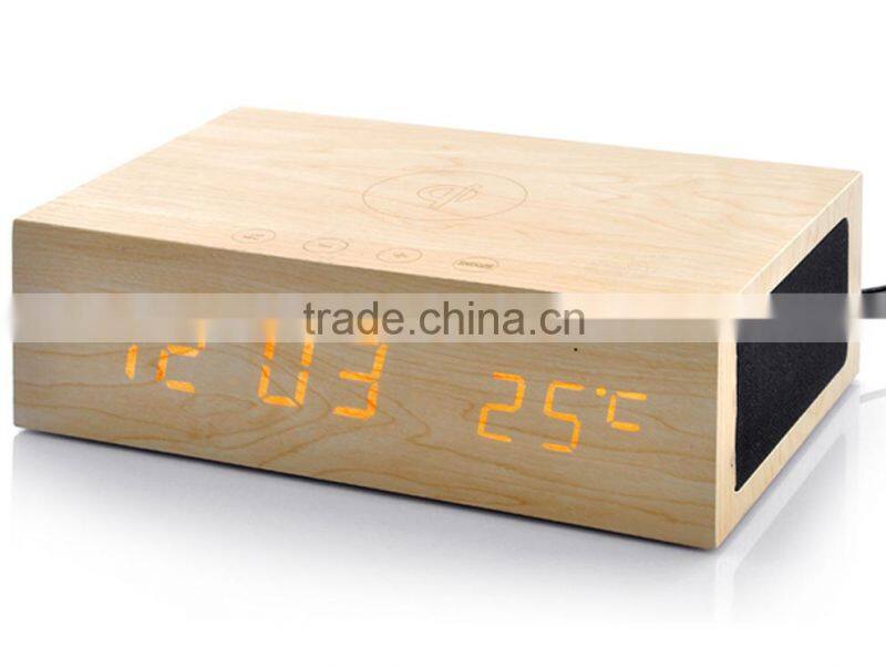Wooden Bluetooth speaker with LED clock and QI wireless charger(F-1141)