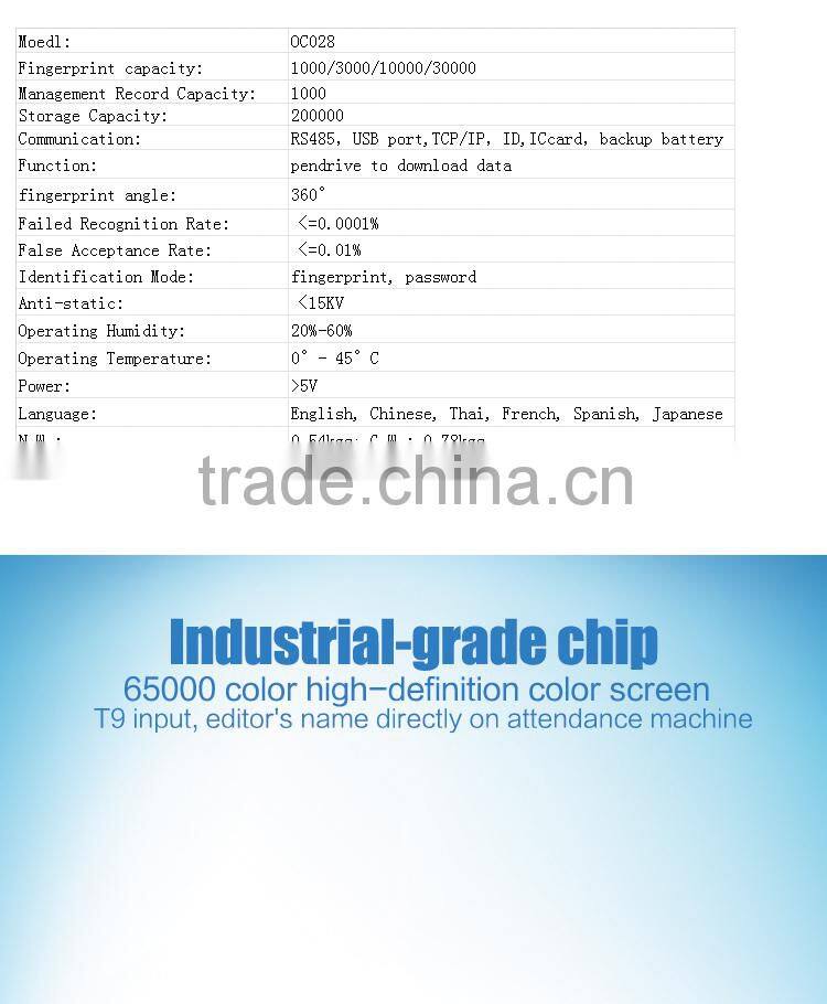 Ocean OC028 Finger Print Machine Biometric Time Attendance Employee Time Clock