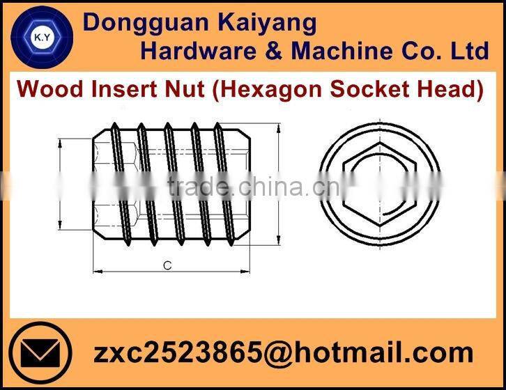 Insert Nut/ Wood Insert Nut / Hex Socket (Furniture Fastener); Bright(White)/Blue/Yellow Zinc Plated; M6, M8, M10