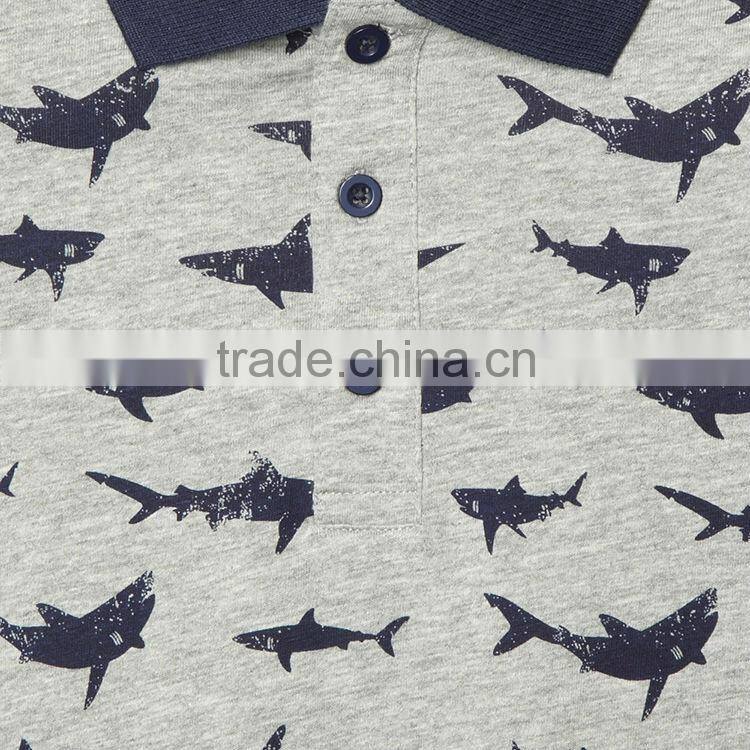 new design allover shark printed boys polo shirt