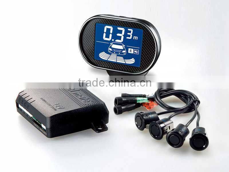Car parking sensor PTS with blue LCD display with carbon fiber panel & precise detection up to 0.01m