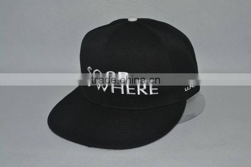 Guangzhou hat factory professional custom 100% acrylic/black/embroidery logo/flat brim hat
