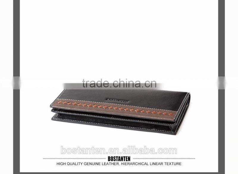 business men genuine leather money clip long wallet and clutch bag