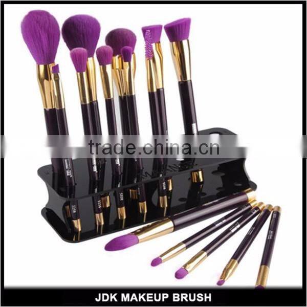 15pcs purple cosmetic brush set with Cosmetic Shelf Tool,Hole Square Makeup Brush Holder Drying Rack Organizer