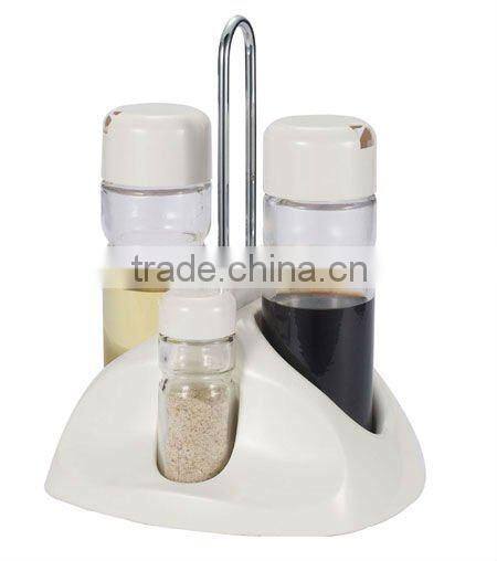 with plastic holder 4pcs glass condiment bottle