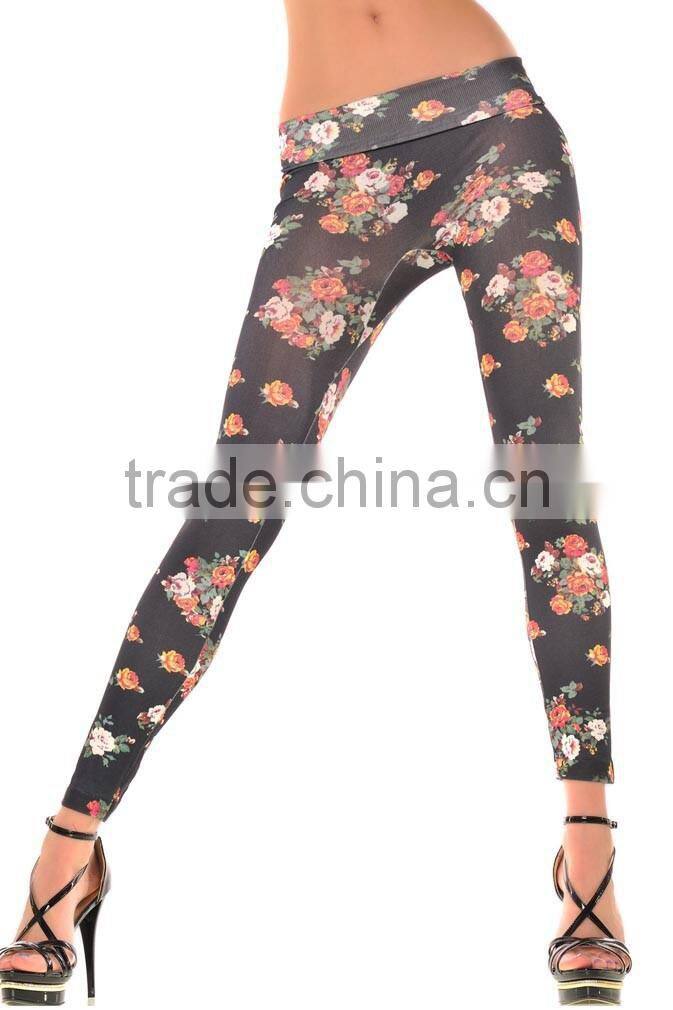 Hot Women Sexy Retro Rose Flower Print Leggings Tights Pants Long