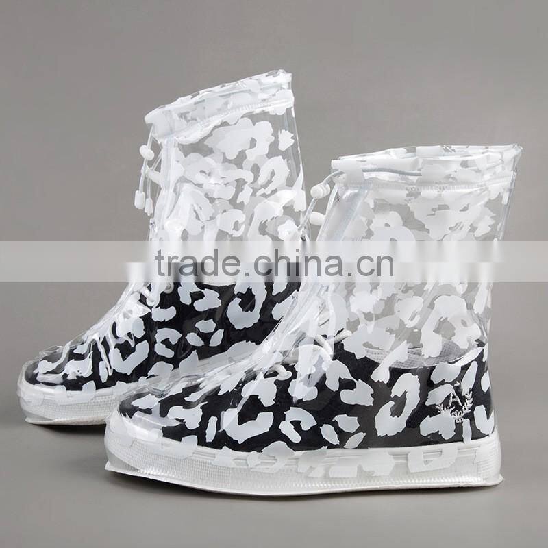 with white flower printing transparent plastic shoes cover