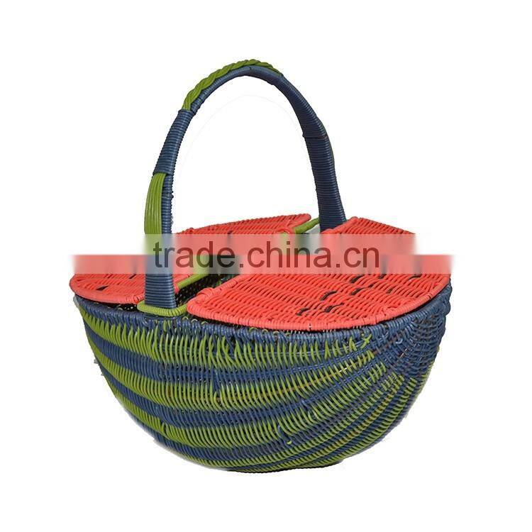 Unique watermelon style plastic wicker woven picnic basket for sale