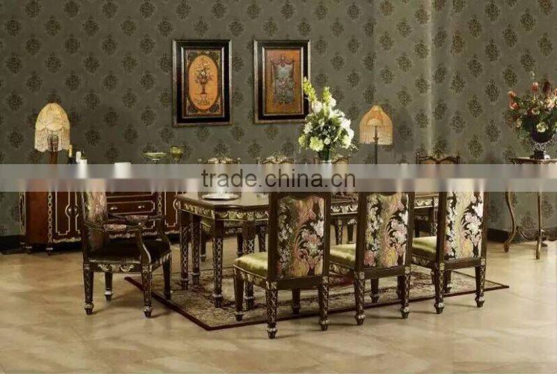 Royal Design Home furniture Rectangular Dinning Table With Eight Chairs, Solid Wood Carved Dinning Room Set