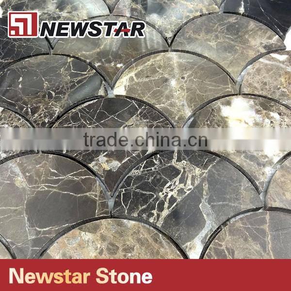 Wooden White Polished Large Fan Shape Fish Scale Marble Tile Mosaics