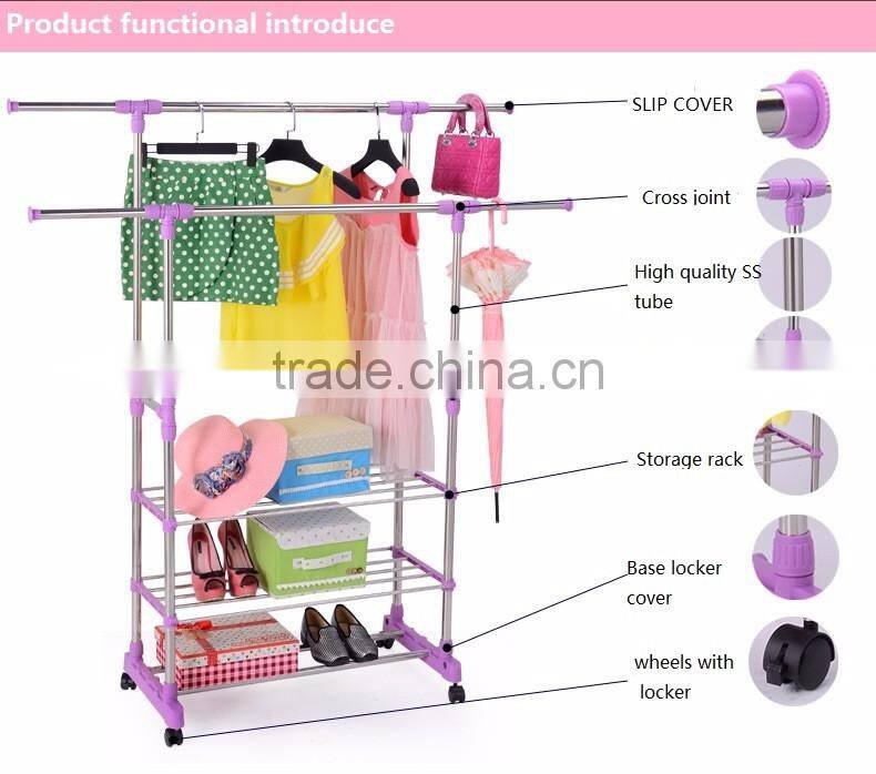 Telescoping garment rack with four hangers