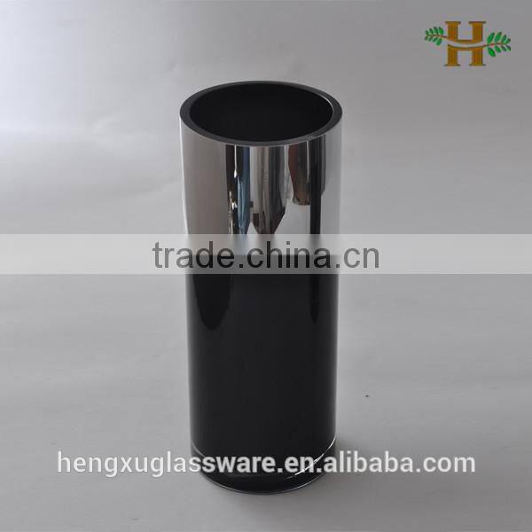 25cm tall black cylinder glass vase electroplated